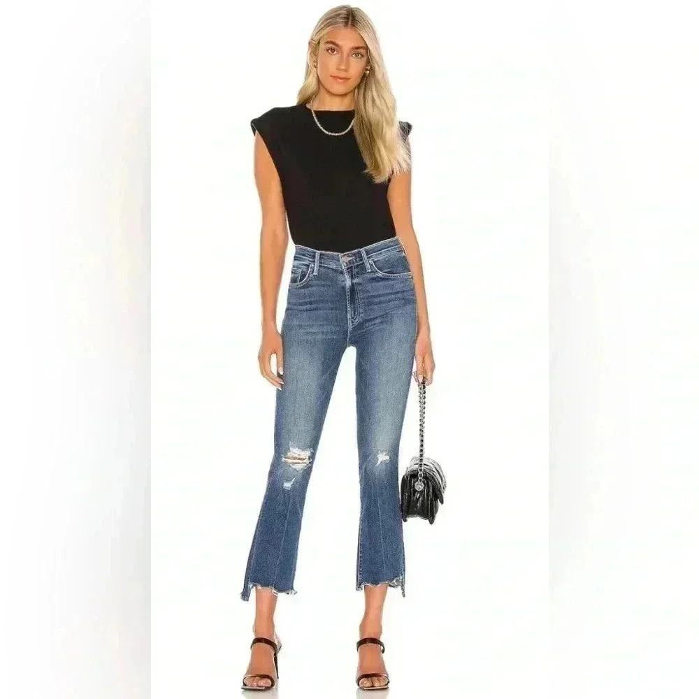 MOTHER Insider Crop Step Chew Denim Jeans High Rise Medium Wash Distressed 26